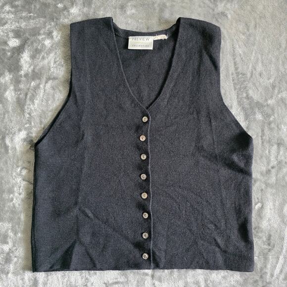 Preview Collection Jackets & Blazers - PREVIEW COLLECTION Womens Black Knit Button Front Sweater Vest Minimalist Size M